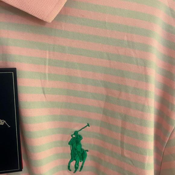 NWT Performance Ralph Lauren Pink and Green Striped Polo Shirt sz L - Picture 2 of 6